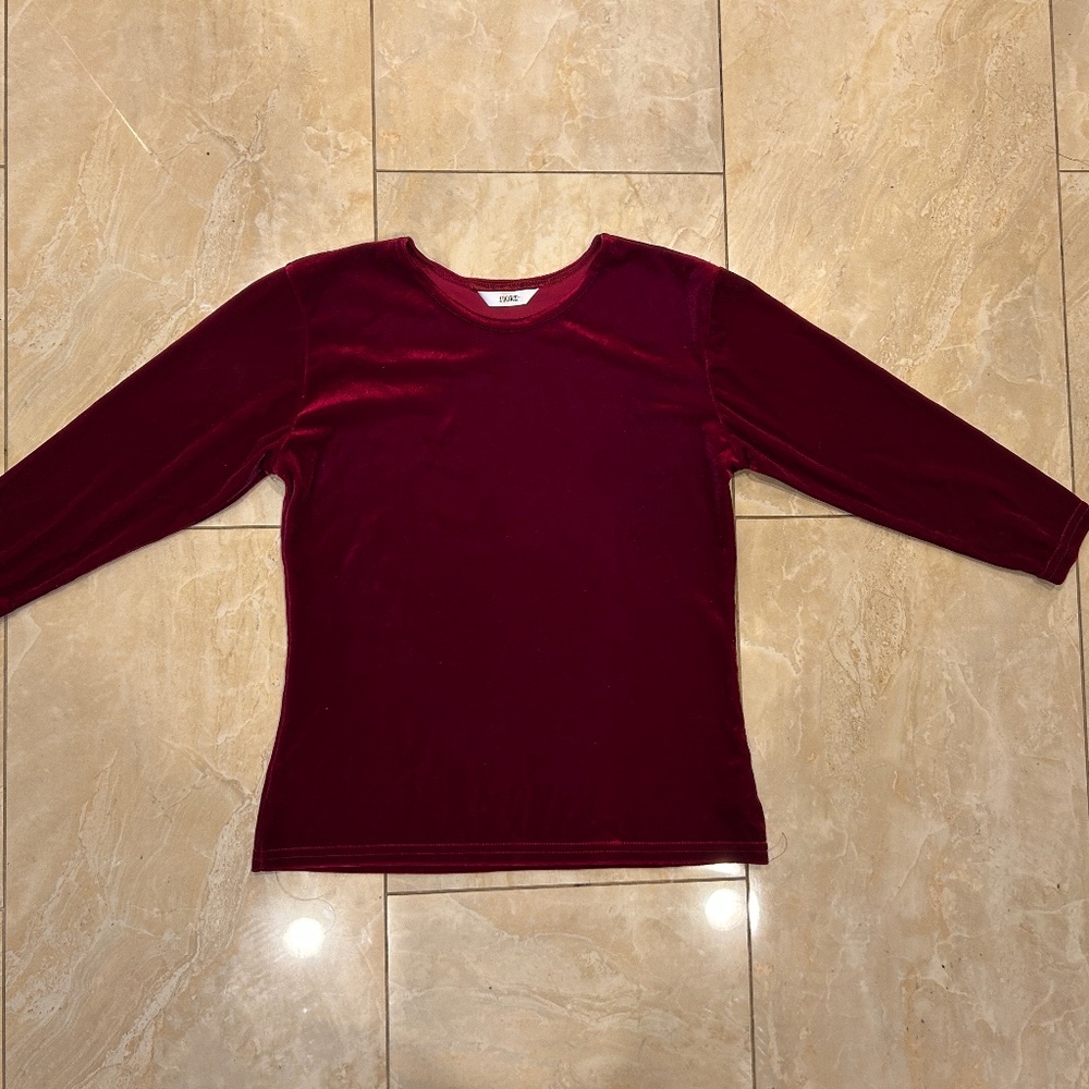 Fitted Sheen Velvet Wine/Burgundy Stretchy 3/4 Sleeve Top
